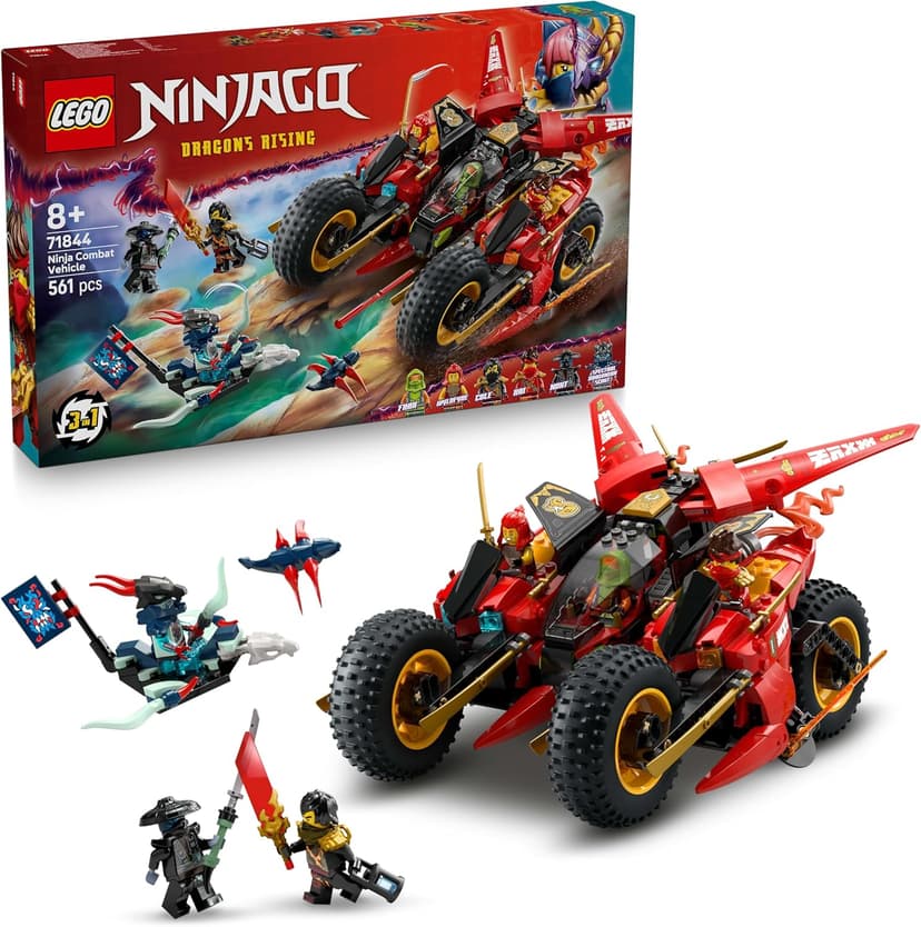 LEGO NINJAGO Ninja Combat Vehicle - Transforms into 2 Ninja Motorbikes & a Jet Plane Toy - 6 Minifigures incl. Kai & Cole - Dragons Rising Birthday Gift for 8+ Year Old Boys - 71844 - 1