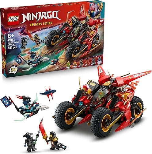 LEGO NINJAGO Ninja Combat Vehicle - Transforms into 2 Ninja Motorbikes & a Jet Plane Toy - 6 Minifigures incl. Kai & Cole - Dragons Rising Birthday Gift for 8+ Year Old Boys - 71844