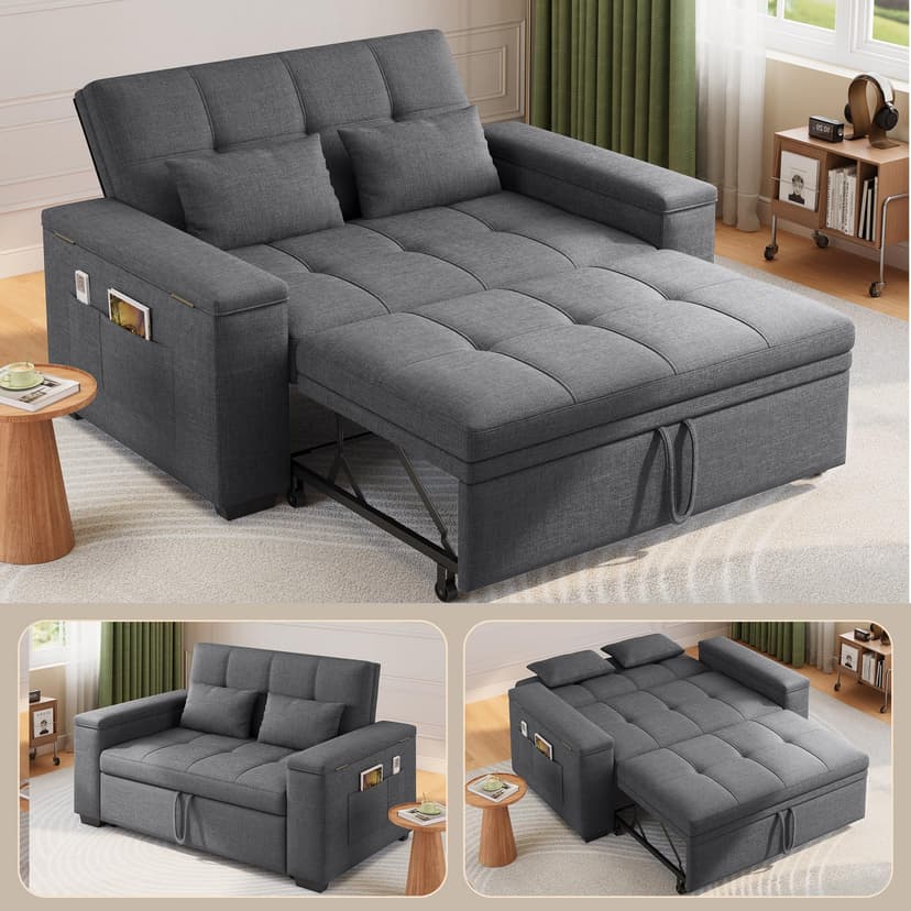 Xbro 2 Seater Convertible Sofa Bed 156 cm, Sofa with Storage and Adjustable Backrest 3 Positions, Compact Sofa for Living Room Studio Small Space, 156 x 74 x 84 cm (Dark Grey) - 5