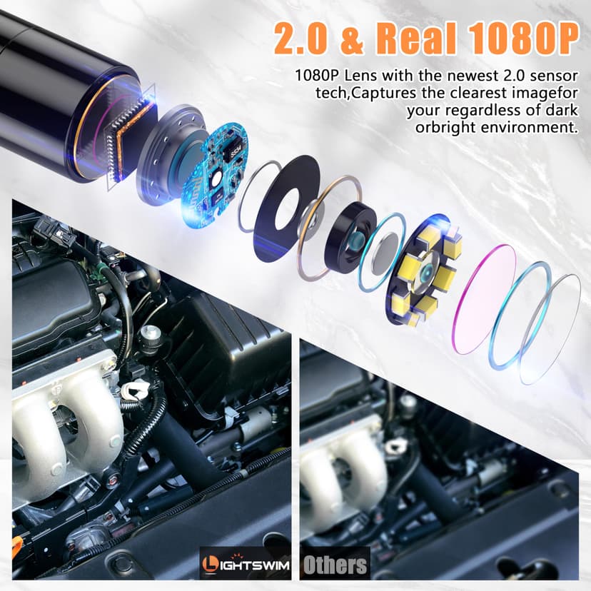 Industrial HD Digital Borescope,4.3" IPS Endoscope 1080P Inspection Camera with Handheld IP67 Waterproof Snake Sewer with 8 LED Lights 5M Semi-Rigid Cable - 4