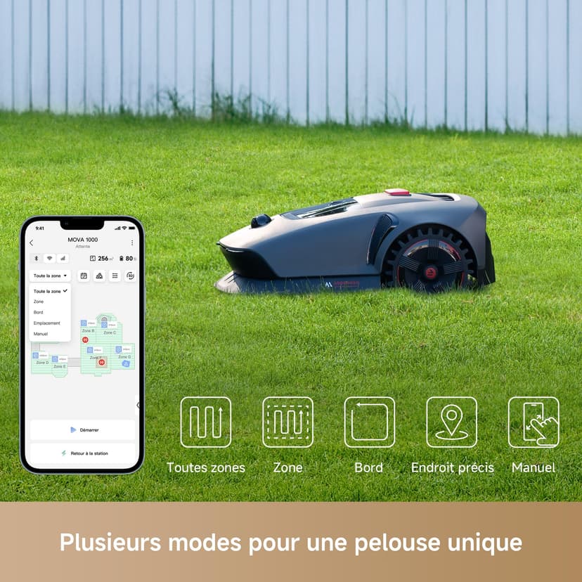 MOVA 1000 Robotic Lawnmower, UltraView Wireless Installation and Accurate Mapping up to 1000 m², smart Obstacle Avoidance, app Control, Improved Off-Road Wheels, U-Shaped Mowing, Fast Charging - 7