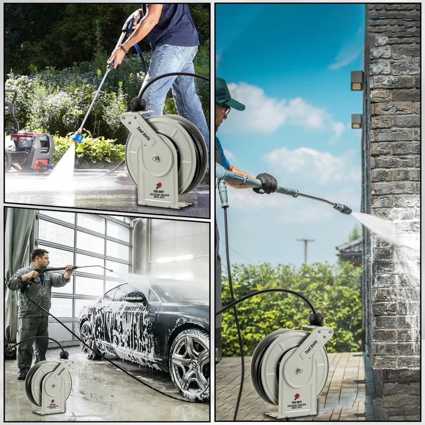 Tool Daily Retractable Pressure Washer Hose Reel, Power Washer Hose Reel 60 FT x 1/4”, Heavy Duty High Pressure Hose Reel 3600 PSI, Wall/Floor Mounted - 6