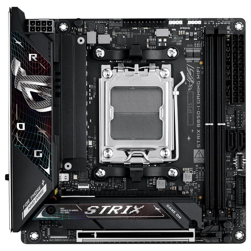 ASUS ROG Strix B850-I Gaming WiFi AMD Mini-ITX Motherboard, 10+2+1 Power Stages, DDR5 Slots, Two M.2 Slots, PCIe® 5.0, WiFi 7, USB 20Gbps Type-C®, and Aura Sync RGB - 8