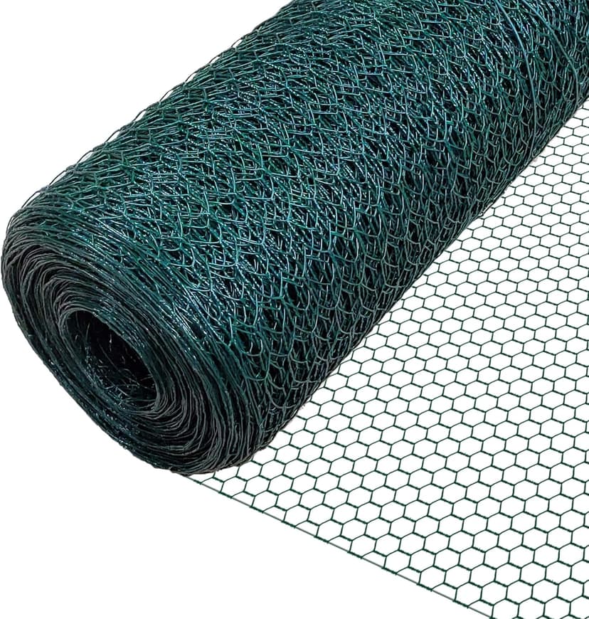 VOUNOT Chicken Wire Mesh Roll, PVC Coated Hexagonal Wire Mesh Fencing, Wire Poultry Netting, 1m x 25m, Hole Size: 25mm, Green - 1