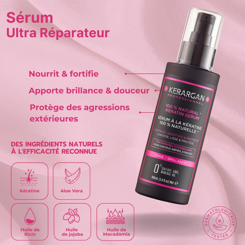 Kerargan - Duo Mask and Serum with Keratin for Damaged and Stressed Hair - Strengthens, Nourishes and Protects - No Sulphates, GMO, Mineral Oils - 500 ml + 100 ml - 4