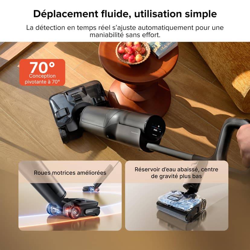 roborock F25 ACE Pro Aspirateur Laveur sans Fil, 25000Pa, JetFoaming Anti-Taches, Brosse Anti-Emmêlement, Design 180° à Plat, Auto-Nettoyage Eau Chaude & Séchage, 60 Min - 3