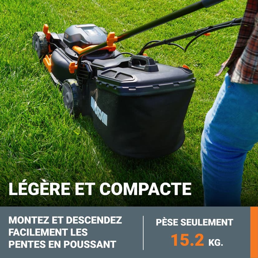 WORX Tondeuse à Gazon sans Fil 40V WG743E, Surface Max 500 m², Coupe de 40cm, Tonte jusqu'aux Bordures, 7 Hauteurs de Coupe, silencieuse, livrée avec 2 Batteries 4Ah et 1 Chargeur Double - 4