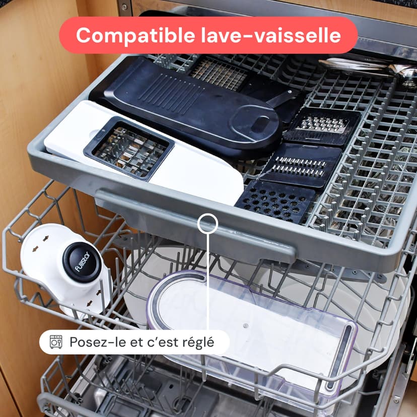 Fullstar Coupe Legumes Multifonctions et Mandoline - Trancheur ou Découpe Cube Oignons Carottes Concombres Frites Fruits - Rapeuse Legume et Fromage - Cuisine Accessoires (Compact 6-en-1 Blanc) - 7