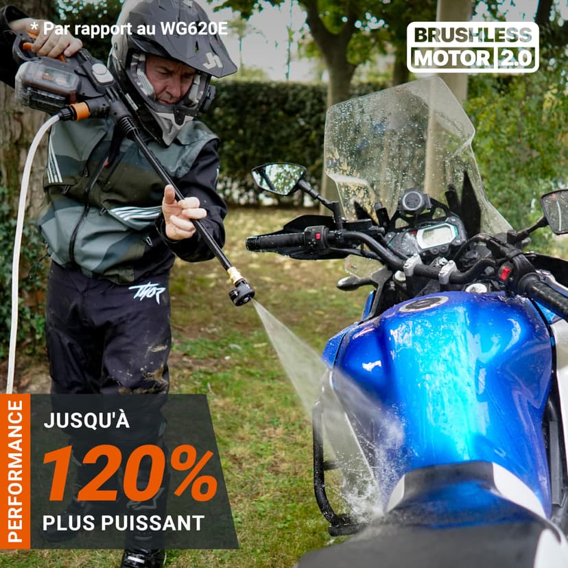 WORX Nettoyeur Haute Pression sans Fil Brushless 20V Hydroshot WG633E.9, Outil Mobile, Puise l'eau n'importe où, Tuyau 6m, Lance Longue, buse à Jets Multiples, Livré sans Batterie ni Chargeur - 4