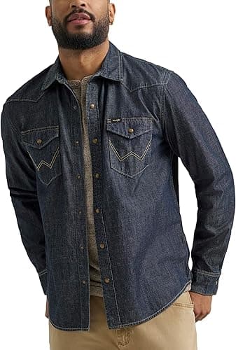Wrangler Men's Iconic Denim Regular Fit Snap Shirt, Canyo…