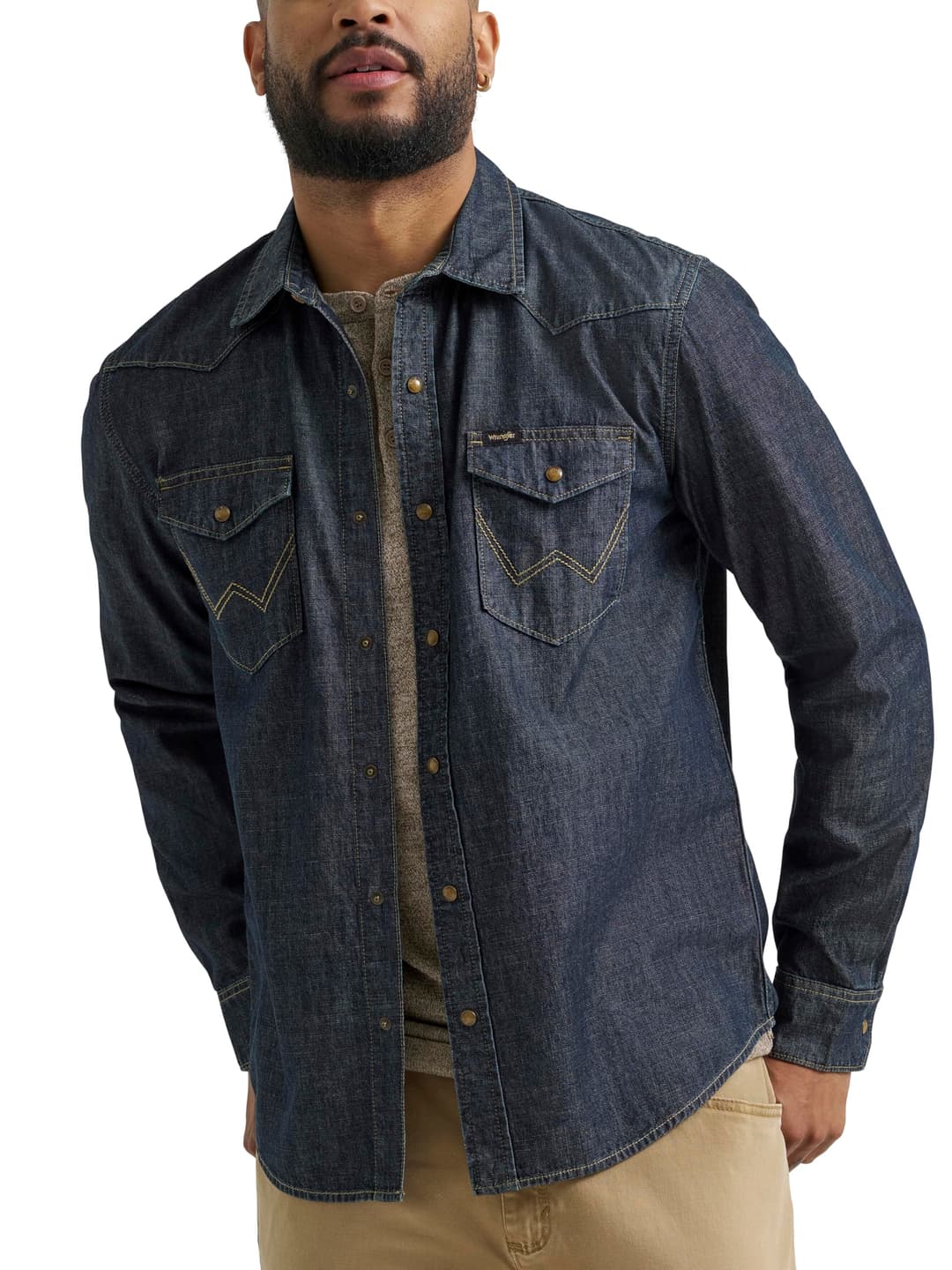Wrangler Men's Iconic Denim Regular Fit Snap Shirt, Canyo…