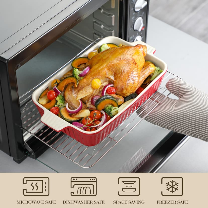 MALACASA Série BAKE, Lot de 4 Plats à Gratin en Céramique avec Poignées, Plats Rectangulaires en Porcelaine Rouge, 3020ml, 2080ml, 1480ml, 850ml, Passe au Lave-vaisselle, Idéaux pour Cuisson et Gratin - 4