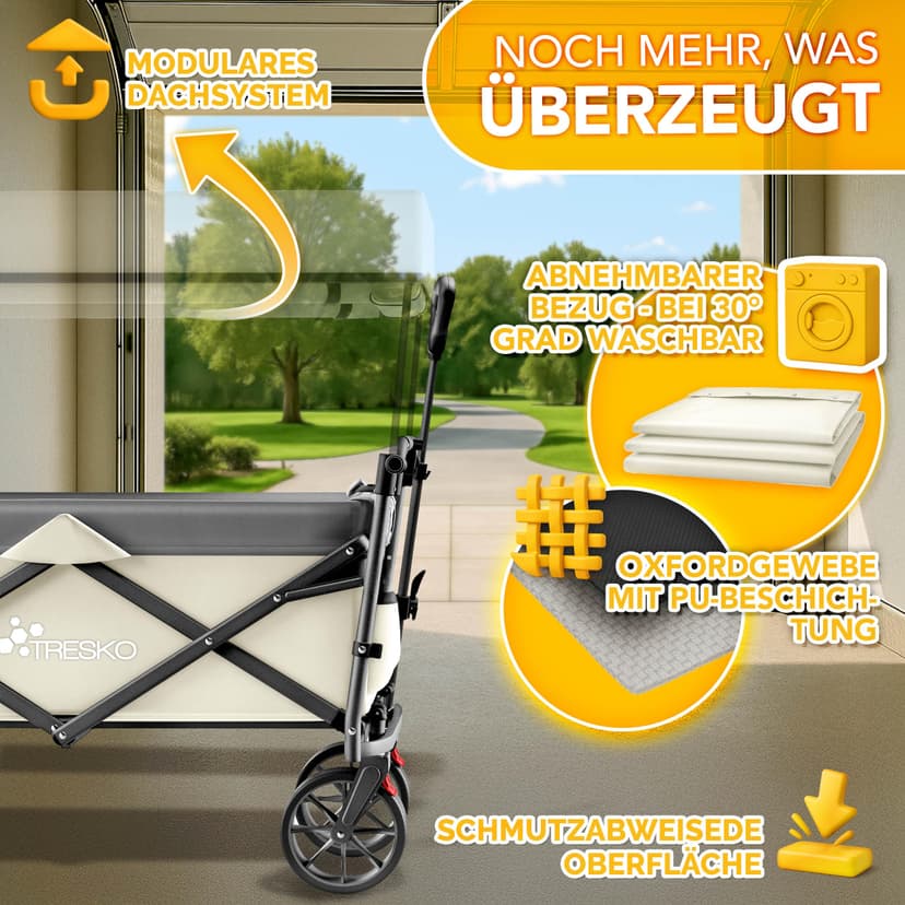 TRESKO® Handcart Foldable with Roof, Cooling Compartment and Side Roller Blinds | Hand Trolley Max. Load 150 kg | Transport Trolley with Solid Rubber Tyres & Parking Brakes (Front & Rear) and 3-Point - 8