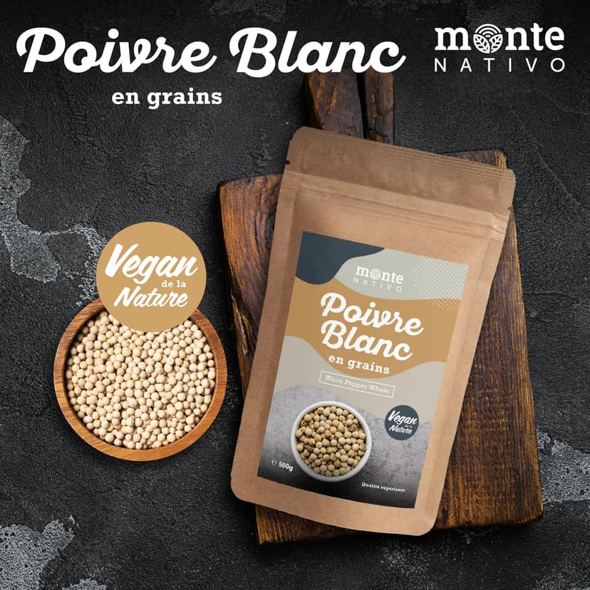 Peppercorns white Monte Nativo (500g) - Whole Peppercorns white - Gently dried and aromatic Spices ideal for Cooking and Seasoning - 4
