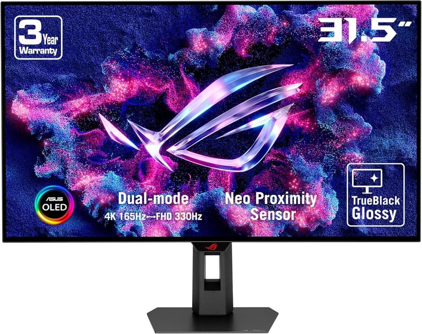 ASUS ROG Strix OLED XG32UCWG monitor - 32-inch 4K TrueBlack Glossy OLED, dual mode (4K@165Hz, FHD@330Hz), 0.03ms, heatsink, Neo Proximity Sensor, VESA DisplayHDR 400 True Black, USB-C - 1
