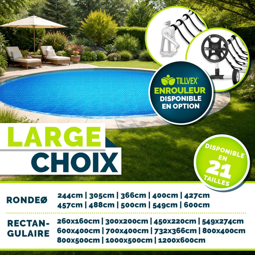 tillvex Bâche à Bulles pour Piscine | Bâche de Protection Solaire de 120 µm d'épaisseur | Découpe individuelle | Chauffage de Piscine pour Eau Chaude (Bleu, 800 x 400 cm (Rectangulaire)) - 2