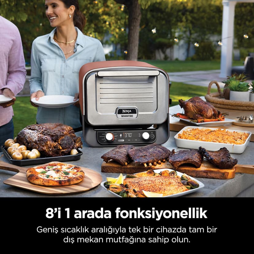 Ninja Woodfire 8-in-1 Electric Outdoor Pizza Oven, Rotisserie & Smoker BBQ with Grate, Pro-Heat Plate, Pizza Stone, Wood Pellets and Shovel, 6 Settings, Dark Orange OO101EU - 2