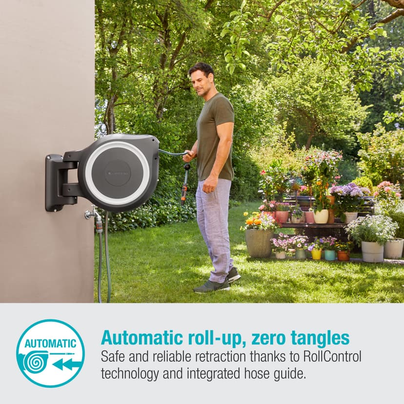 Gardena Wall-Mounted Hose Box Rollup L (White) 30 m: Versatile Watering System for Large Gardens, Swivel Hose Box, Including 30 m Gardena Hose and mounting kit (18627-20) - 3