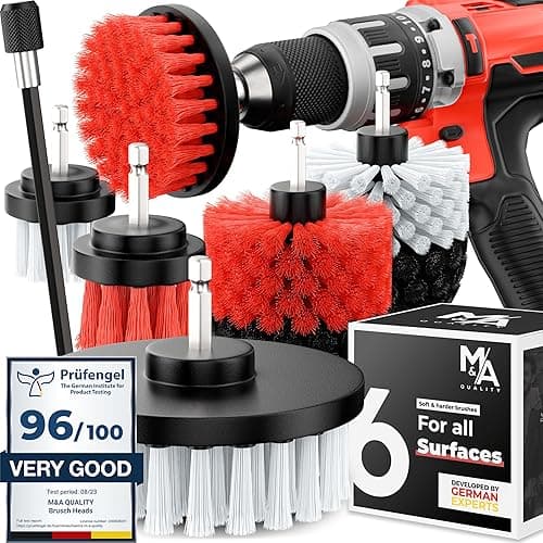 Brosse Nettoyage perceuse sans Fil [Poils Souples et durs]. Nettoie Vite Voiture, Tissus, Jantes, Salle de Bain - Kit Brosse Nettoyage Voiture - Drill Brush