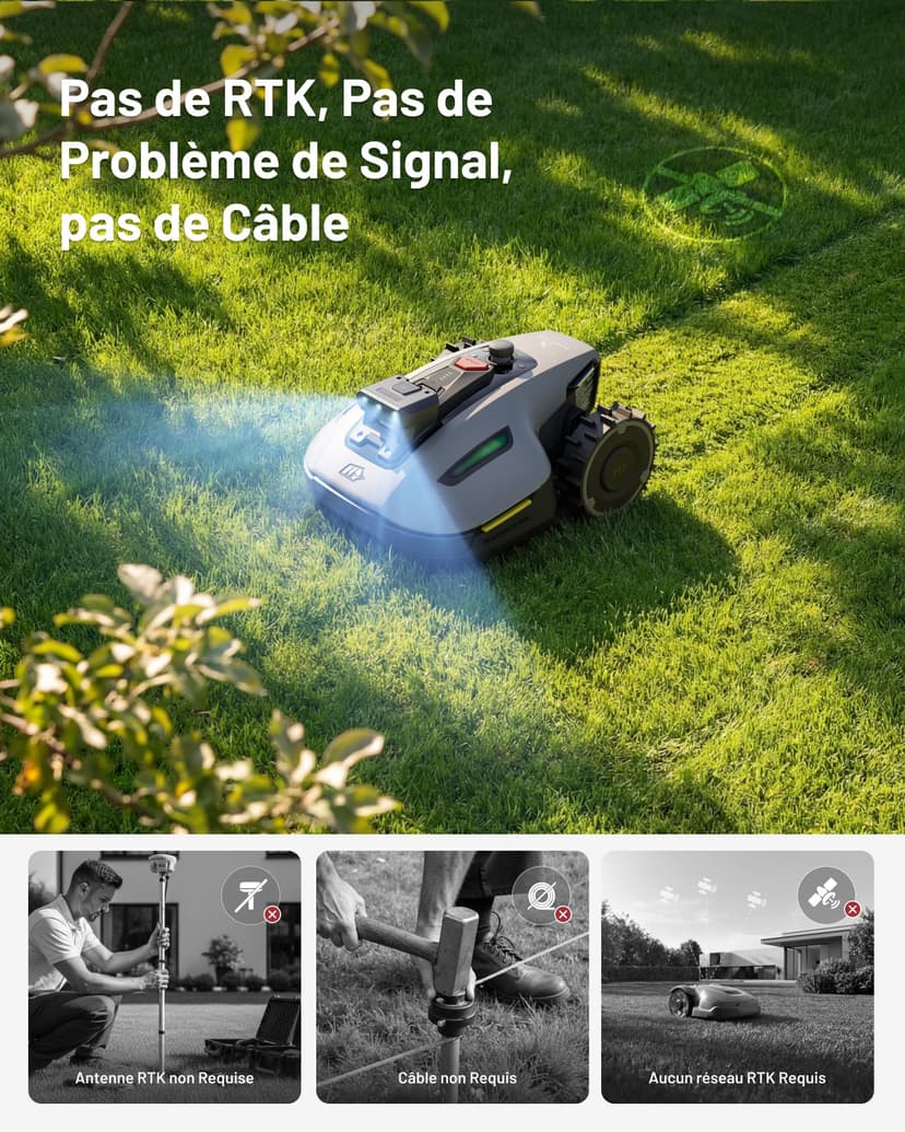 MAMMOTION YUKA Mini 2 500 Robot Tondeuse, jusqu'à 500m², Zéro Perte de Signal, sans RTK, AI Traitement d’Image à Trois Caméras Robot Tondeuse, Auto Cartographie Multi-Zones, DropMow - 4