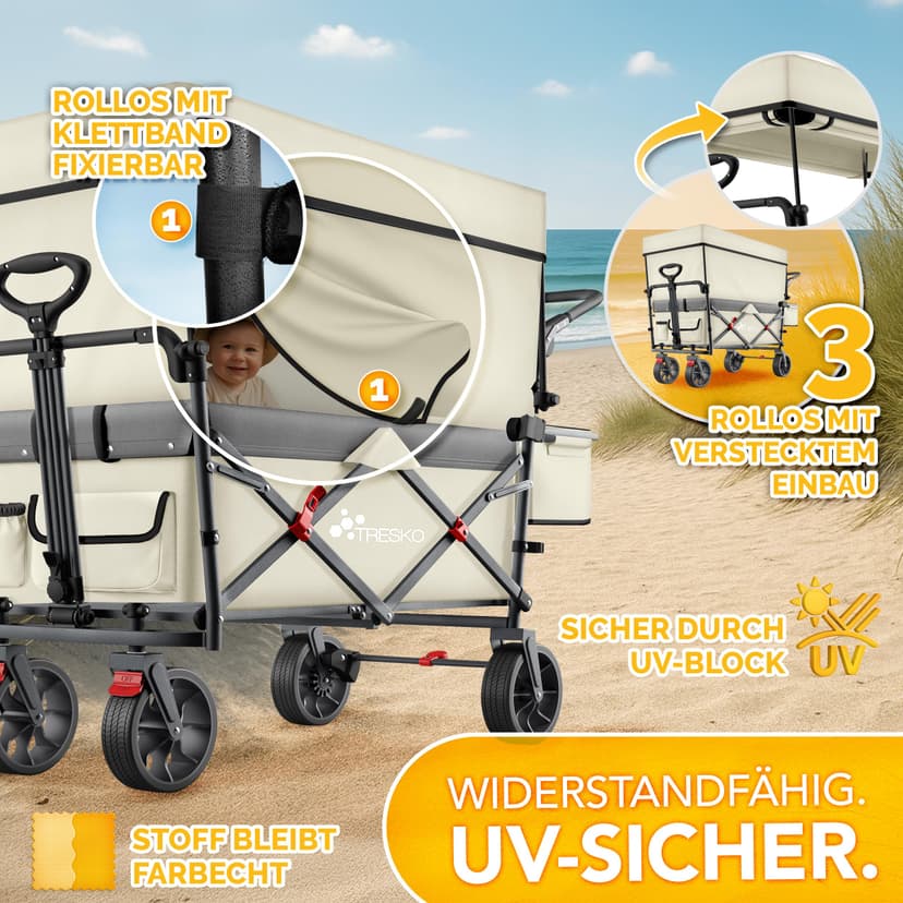 TRESKO® Handcart Foldable with Roof, Cooling Compartment and Side Roller Blinds | Hand Trolley Max. Load 150 kg | Transport Trolley with Solid Rubber Tyres & Parking Brakes (Front & Rear) and 3-Point - 7