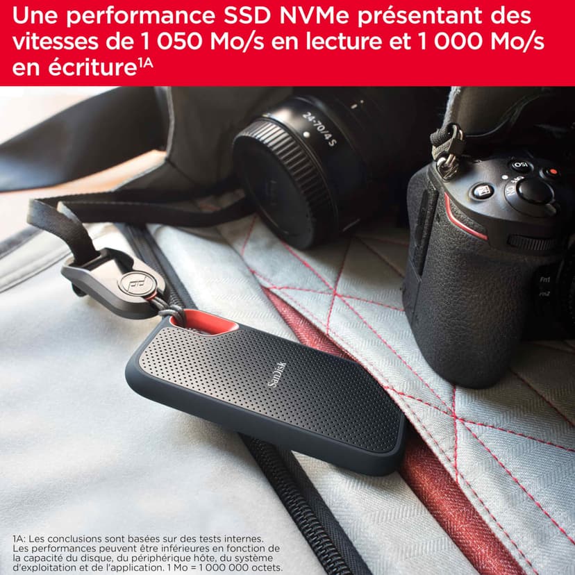 SanDisk 1To Extreme Disque SSD externe, Portable SSD des vitesses allant jusqu'à 1050 Mo/s en lecture, 1000 Mo/s en écriture, USB-C Résistance à la poussière et à l'eau classée IP65, Disque SSD NVMe externe, Noir - 4