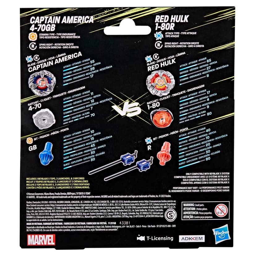 Beyblade X and Marvel Collab, Captain America 4-70GB vs Red Hulk 1-80R - 6