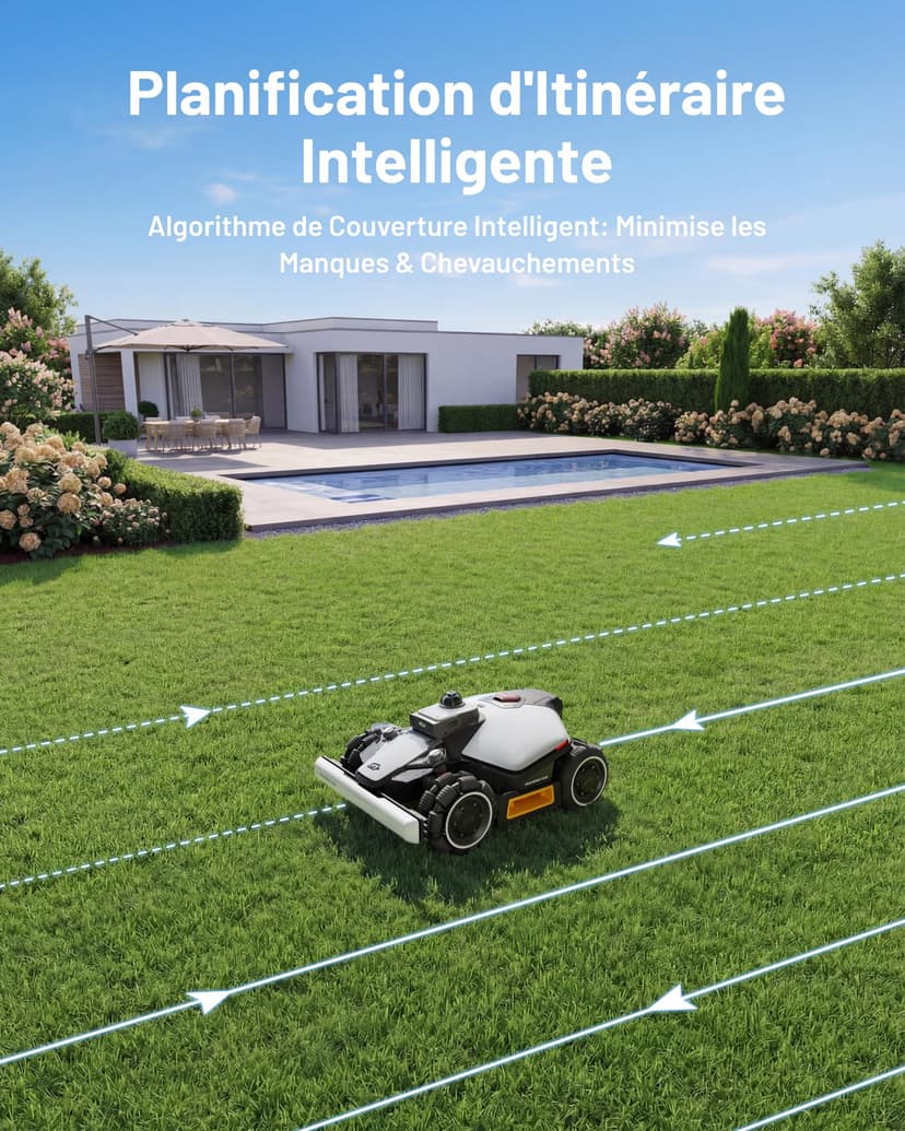 MAMMOTION LUBA Mini 2 AWD 1500 Robot Tondeuse sans Fil avec Mini Garage et Support de Nettoyage, 360° LiDAR & Double Caméra IA, Disque de Bordure, Hauteur Auto, Pente 80%, DropMow, Gestion Multizone - 8