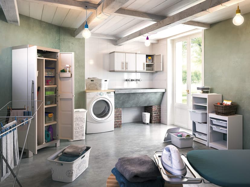 Keter Armoire Utilitaire Excellence - Armoire de Rangement en Résine Multifonctions - Étagères Modulables, Pieds Surélevés - Cuisine, Garage, Atelier, Placard - 68 x 39 x 182 cm - Sable/Terre - 5