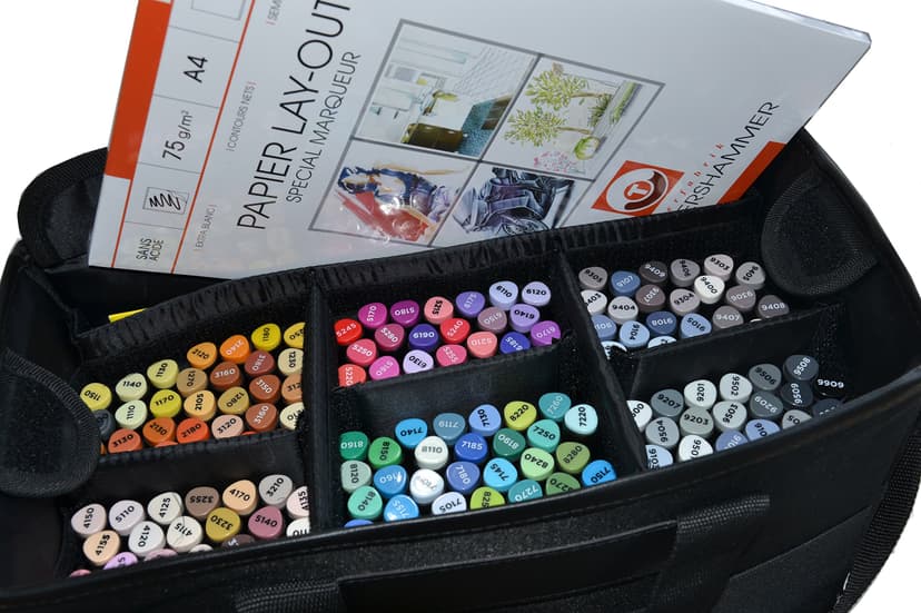 Graph'it - Coffret de 165 Marqueurs à Alcool Double Pointe : 150 Fines et Biseautés et 15 Brush Extrafine et Pinceau - Manga et Illustration - Mallette de Transport - Bloc Layout A4 - 3