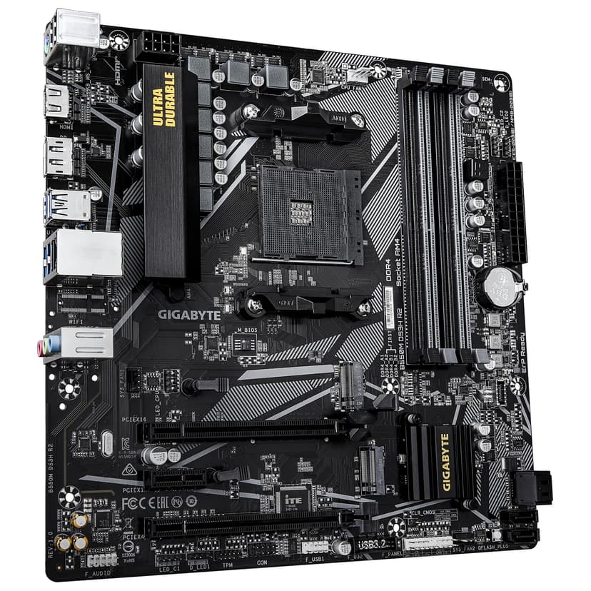 GIGABYTE B550M DS3H R2 Carte mère - Processeurs AMD Ryzen 5000, VRM 5+3 Phases, jusqu'à 4733 MHz DDR4 (O.C.), 1x M.2 PCIe 4.0 + 1x M.2 PCIe 3.0, LAN 1 GbE, USB 3.2 Gen 1 - 3