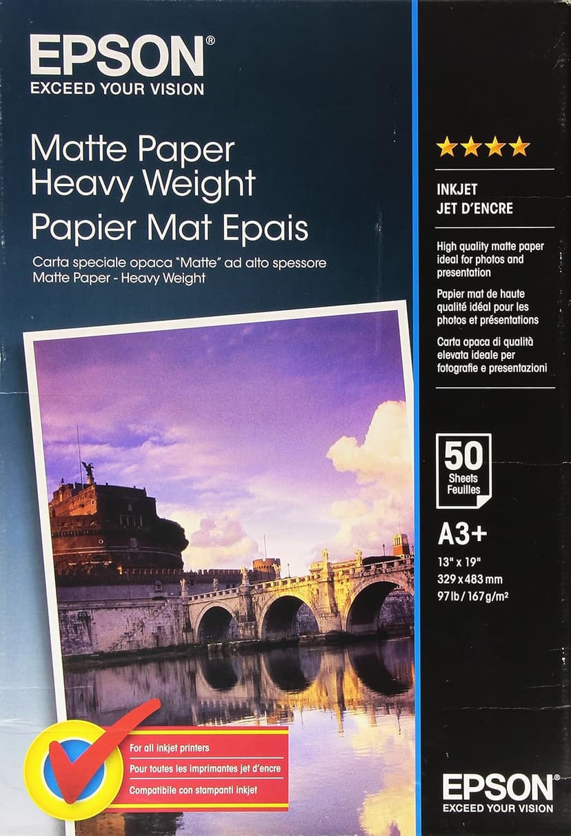 EPSON Matte heavyweight paper inktjet 167g/m2 A3+ (Pack of 50 sheets) - 1