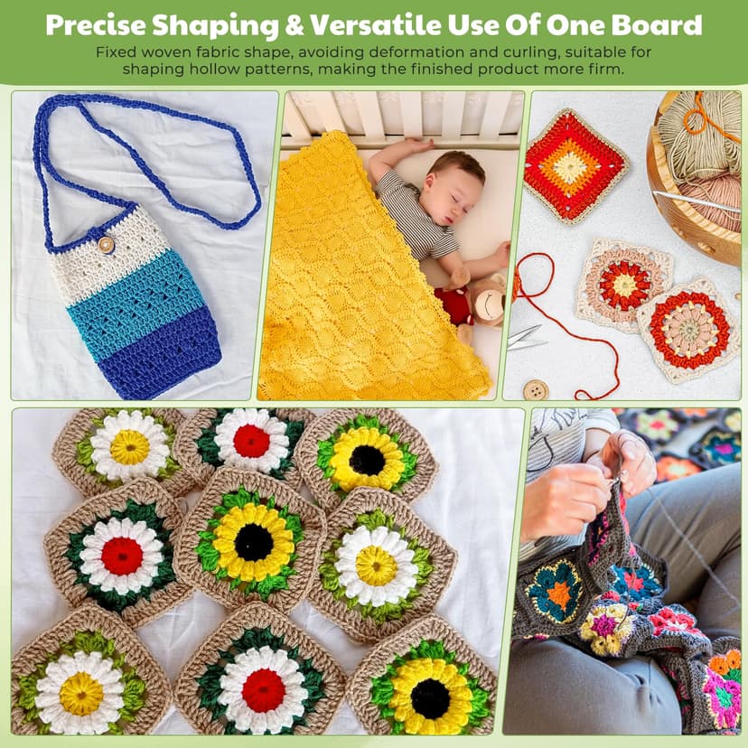 Planche de Blocage du Crochet Grande,58x29 cm Planche de Blocage Pliable en Bois avec 30 Broches et 1 Boîte de Rangement,Planche Carré du Crochet,800 Trous Planche de Blocage pour Granny Square - 5