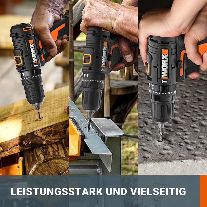 WORX - Cordless Impact Drill 20V - 50Nm - φ13mm - WX370.9 (Delivered Without Battery or Charger, with Double end) - 3