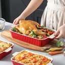 MALACASA Série BAKE, Lot de 4 Plats à Gratin en Céramique avec Poignées, Plats Rectangulaires en Porcelaine Rouge, 3020ml, 2080ml, 1480ml, 850ml, Passe au Lave-vaisselle, Idéaux pour Cuisson et Gratin - 6