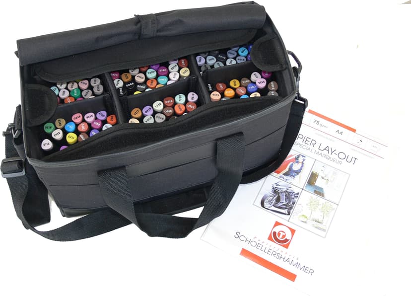 Graph'it - Coffret de 165 Marqueurs à Alcool Double Pointe : 150 Fines et Biseautés et 15 Brush Extrafine et Pinceau - Manga et Illustration - Mallette de Transport - Bloc Layout A4 - 2