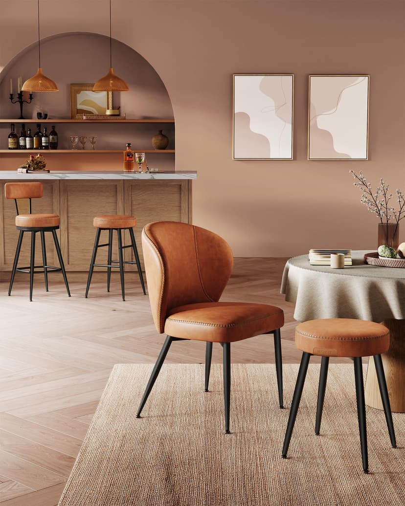 VASAGLE EKHO Collection - Tabouret de Bar, Lot de 2, Chaise de Cuisine, Haut, en PU avec Coutures, Style Moderne Mi-siècle, Hauteur Assise 63 cm, Cuisine, Bar, Montage Facile, Marron Caramel LBC080K01 - 6