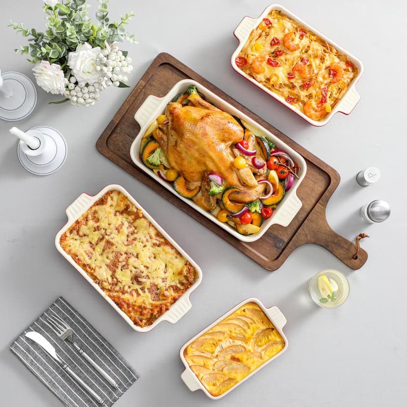 MALACASA Série BAKE, Lot de 4 Plats à Gratin en Céramique avec Poignées, Plats Rectangulaires en Porcelaine Rouge, 3020ml, 2080ml, 1480ml, 850ml, Passe au Lave-vaisselle, Idéaux pour Cuisson et Gratin - 5