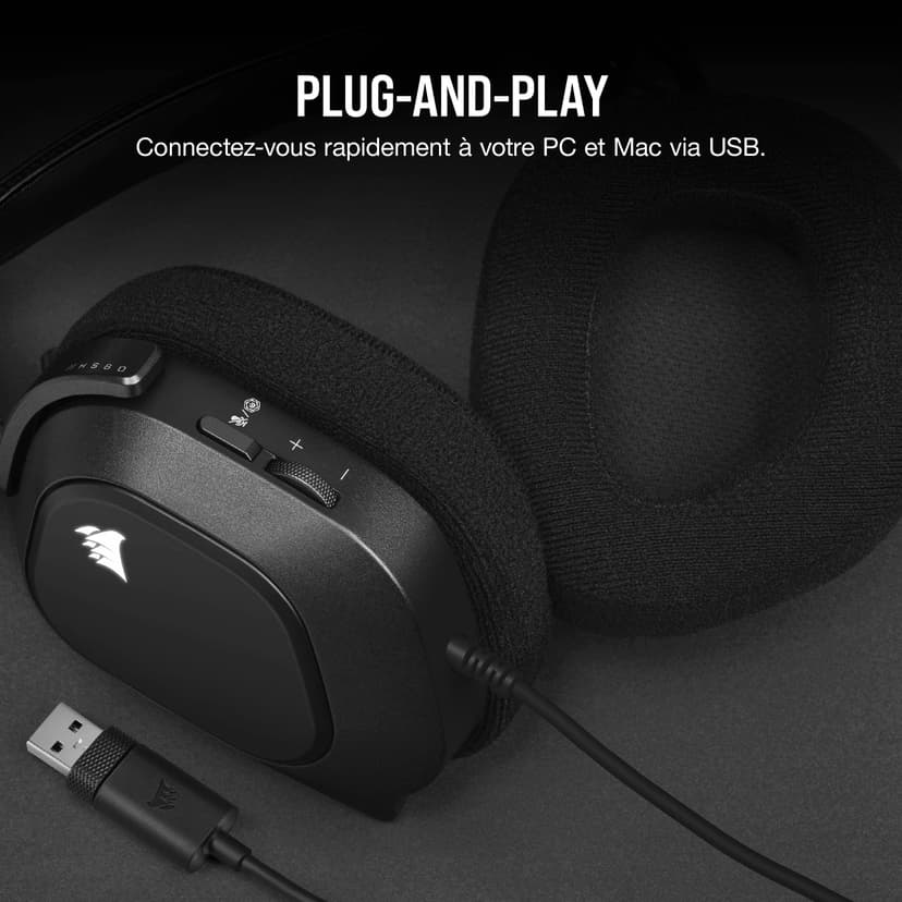 Corsair HS80 RGB USB Casque Gaming Premium avec Dolby Son Surround 7.1 (Microphone de Qualité Adaptée à La Diffusion, Tissu Microfibre Respirant, Audio Haute-Fidélité, Construction Durable) Carbone - 5