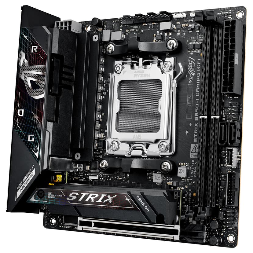 ASUS ROG Strix B850-I Gaming WiFi AMD Mini-ITX Motherboard, 10+2+1 Power Stages, DDR5 Slots, Two M.2 Slots, PCIe® 5.0, WiFi 7, USB 20Gbps Type-C®, and Aura Sync RGB - 9