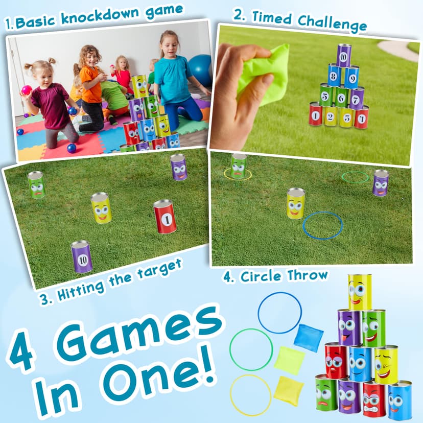 KreativeKraft Jeux d'Extérieur Enfant Adulte et Famille Kit Sport Course aux Oeufs et Cuillère Enfant Jeu des Anneaux Sacs de Courses (Ensemble 8 en 1) - 4