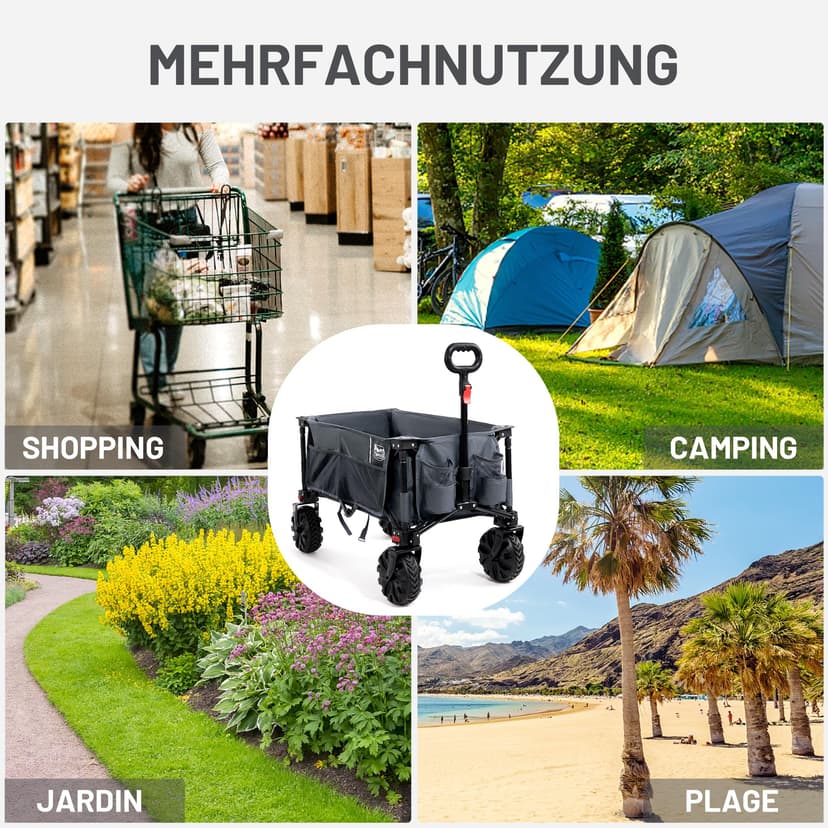 TIMBER RIDGE XXL Chariot de Transport Pliable avec Frein Chariot Plage à roulettes Tout Terrain Roues Amovibles Poignée Réglable Poche Latérale pour Jardin Plage Camping Pique-Nique BBQ Match - 7