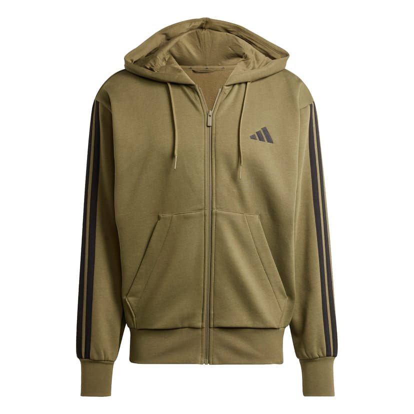 adidas Men's ESSENTIAL THREE STRIPES FLEECE ZIPPER HOODIE, olive strata/black, L - 1