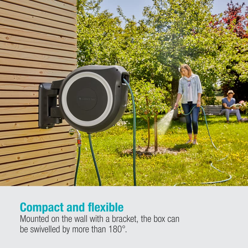 Gardena Wall-Mounted Hose Box Rollup L (White) 30 m: Versatile Watering System for Large Gardens, Swivel Hose Box, Including 30 m Gardena Hose and mounting kit (18627-20) - 2