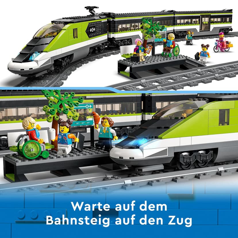 LEGO City Le Train de Voyageurs Express - Jouet Train Télécommandé avec Phares Fonctionnels, 2 Wagons, 24 Rails & 6 Minifigurines - Idée de Cadeau pour Garçon ou Fille dès 7 Ans 60337 - 5