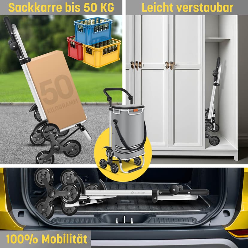 KESSER® Chariot à provisions avec compartiment réfrigérant, avec capacité de 56 L, charge jusqu'à 50 kg, chariot et sac à bandoulière 3 en 1, incl. Puce de courses, Pliable, Gris - 3