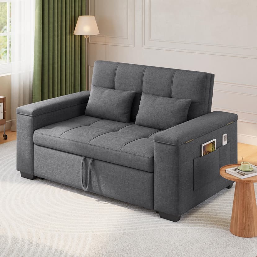 Xbro 2 Seater Convertible Sofa Bed 156 cm, Sofa with Storage and Adjustable Backrest 3 Positions, Compact Sofa for Living Room Studio Small Space, 156 x 74 x 84 cm (Dark Grey) - 4