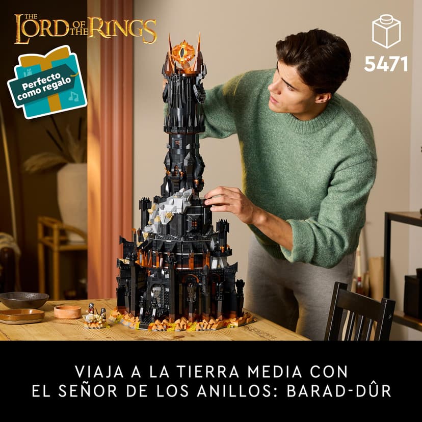 LEGO Icons Le Seigneur des Anneaux : Barad-dûr - Set de Construction de la forteresse - Idée de Cadeau pour Adultes - Minifigurines de Sauron, Frodon, Sam, Gollum, Gothmog et des Orcs 10333 - 2