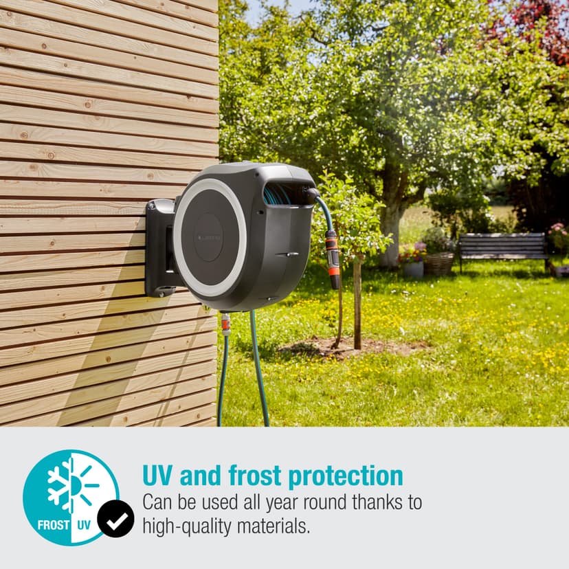 Gardena Wall-Mounted Hose Box Rollup L (White) 30 m: Versatile Watering System for Large Gardens, Swivel Hose Box, Including 30 m Gardena Hose and mounting kit (18627-20) - 6