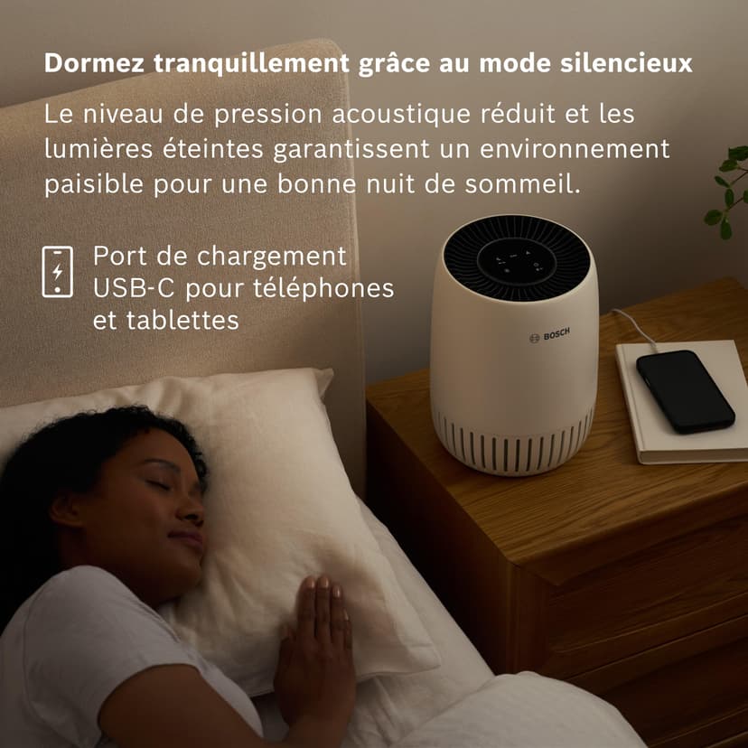 Bosch Air 1000 Purificateur d'air - Élimine les Polluants, Avec un Filtre à Air et un Mode Sommeil (< 25 dB(A)) - Pour jusqu'à 23 m² - Avec Mode Automatique - CADR : 100 m³/h - 3